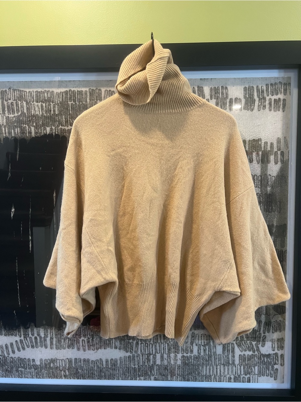 DKNY batwing turtleneck sweater in camel, 100% wool, size M